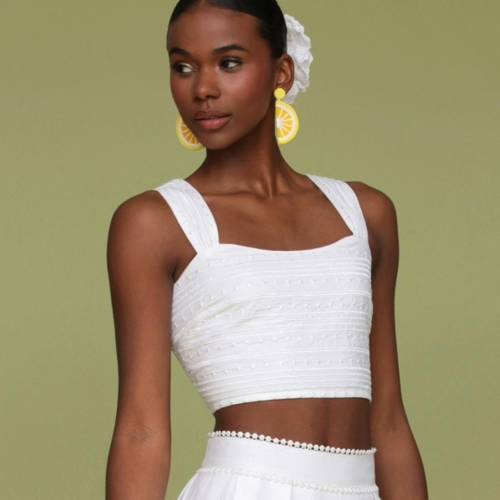Avec Les Filles Embroidered‎ Cotton Crop Top